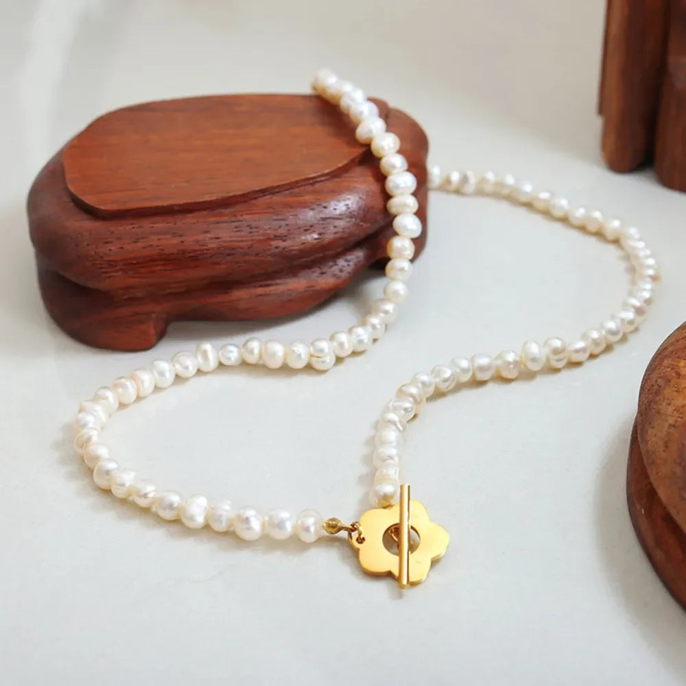 Titanium Steel Pearl Flower Necklace - VAleG