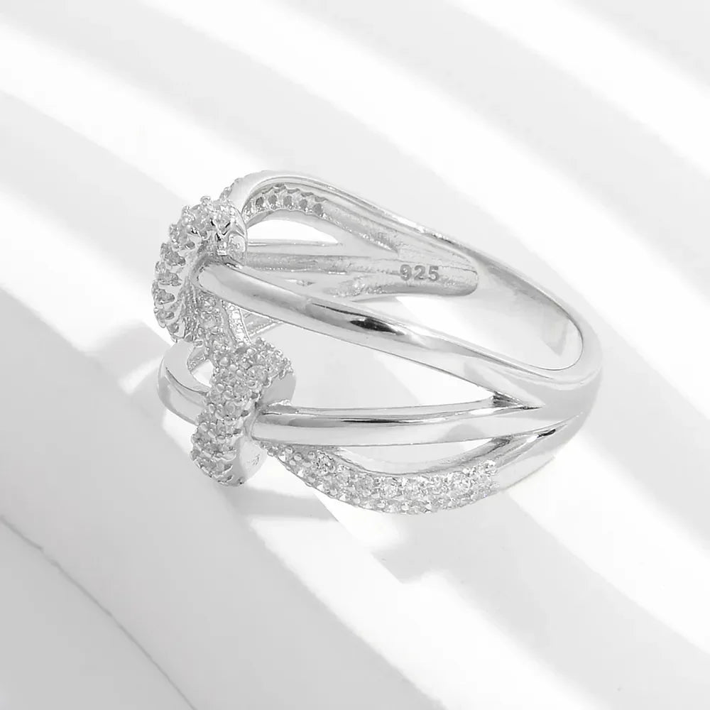 Inlaid Zircon 925 Sterling Silver Crisscross Ring - VAleG