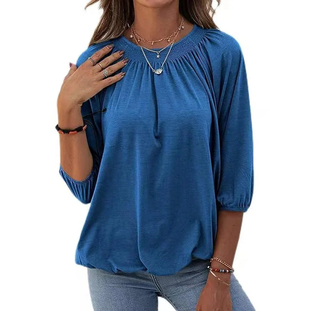Women's Autumn Hot Selling Temperament Pullover Round Neck Loose Three-quarter-length-sleeved T-shirt - VAleG