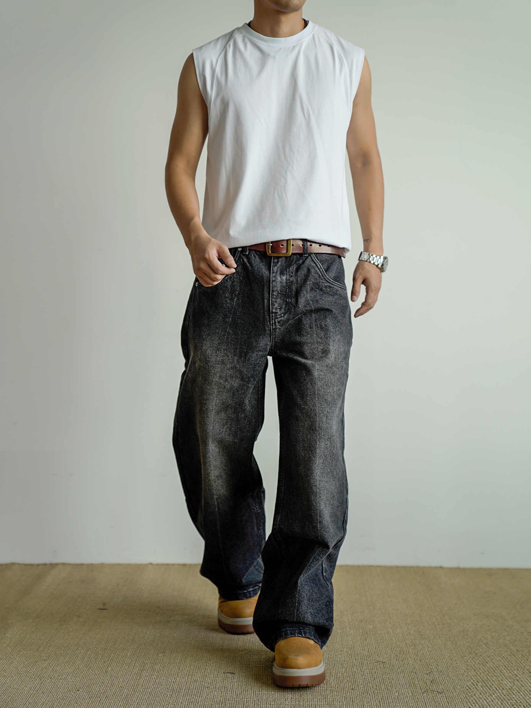 Loose Straight Washed Distressed Black Jeans - VAleG