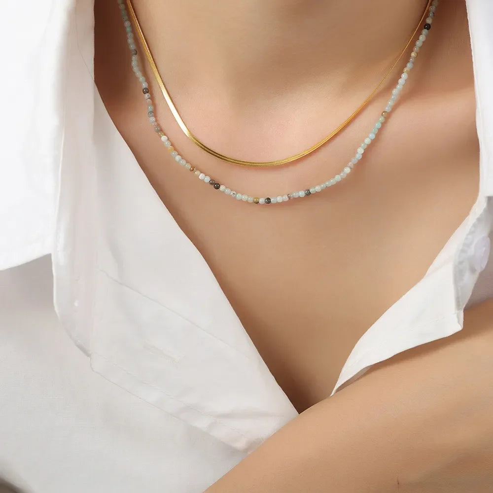 Beaded Titanium Steel Double-Layered Necklace - VAleG