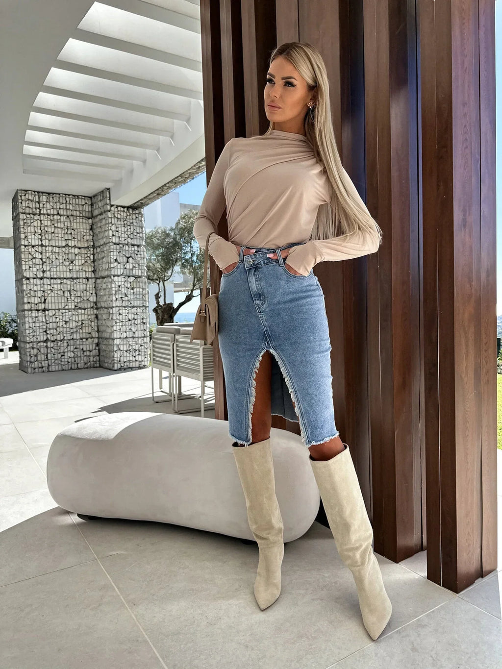 Split Fashion Casual Solid Denim Buttocks Skirt - VAleG