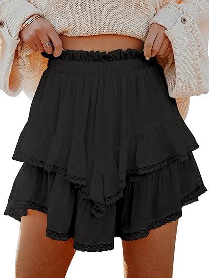 Tulle Chiffon Fake Two-layer Skirt Women Loose High Waist Solid Color Short Skirt - VAleG