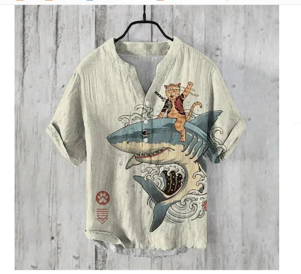Summer Men's Shirts National Trendy Style Three Breasted - VAleG