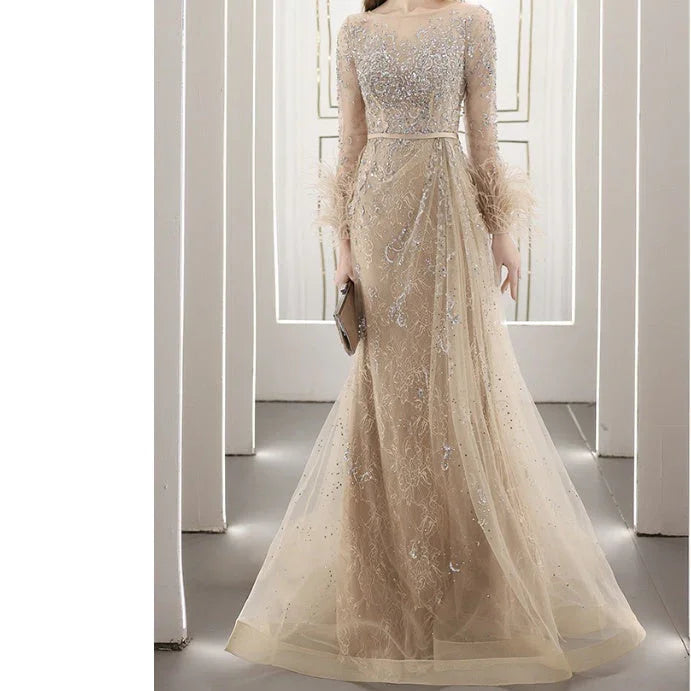 Heavy Industry Nailed Beaded Diamond-encrusted Evening Dress Hostess Long Style - VAleG