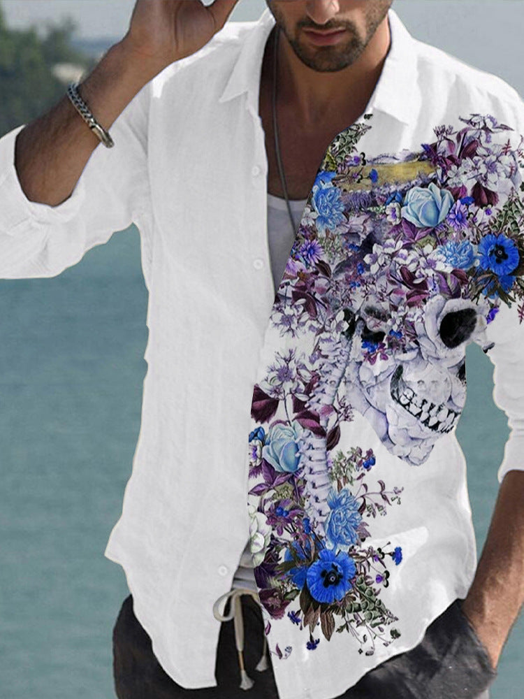 Color Matching Bamboo Linen Printed Men's Shirt VAleG