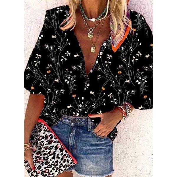 Women's V-neck Loose Single-breasted Shirt - VAleG