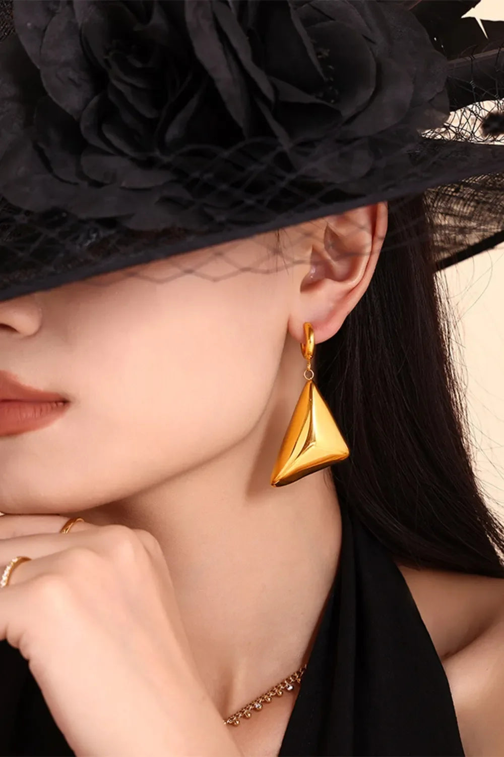 18K Gold-Plated Triangle Dangle Earrings - VAleG