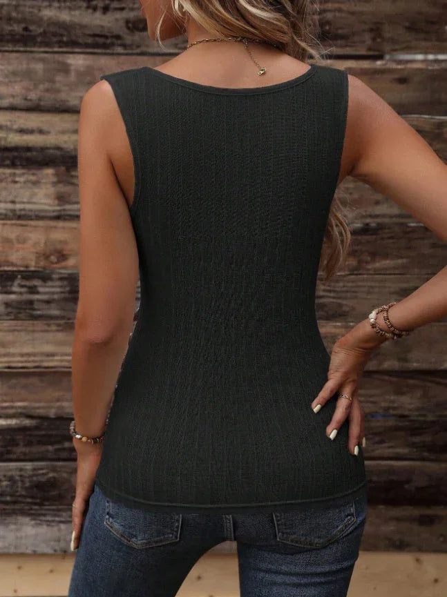 Button Detail Ruched Tank Top - VAleG