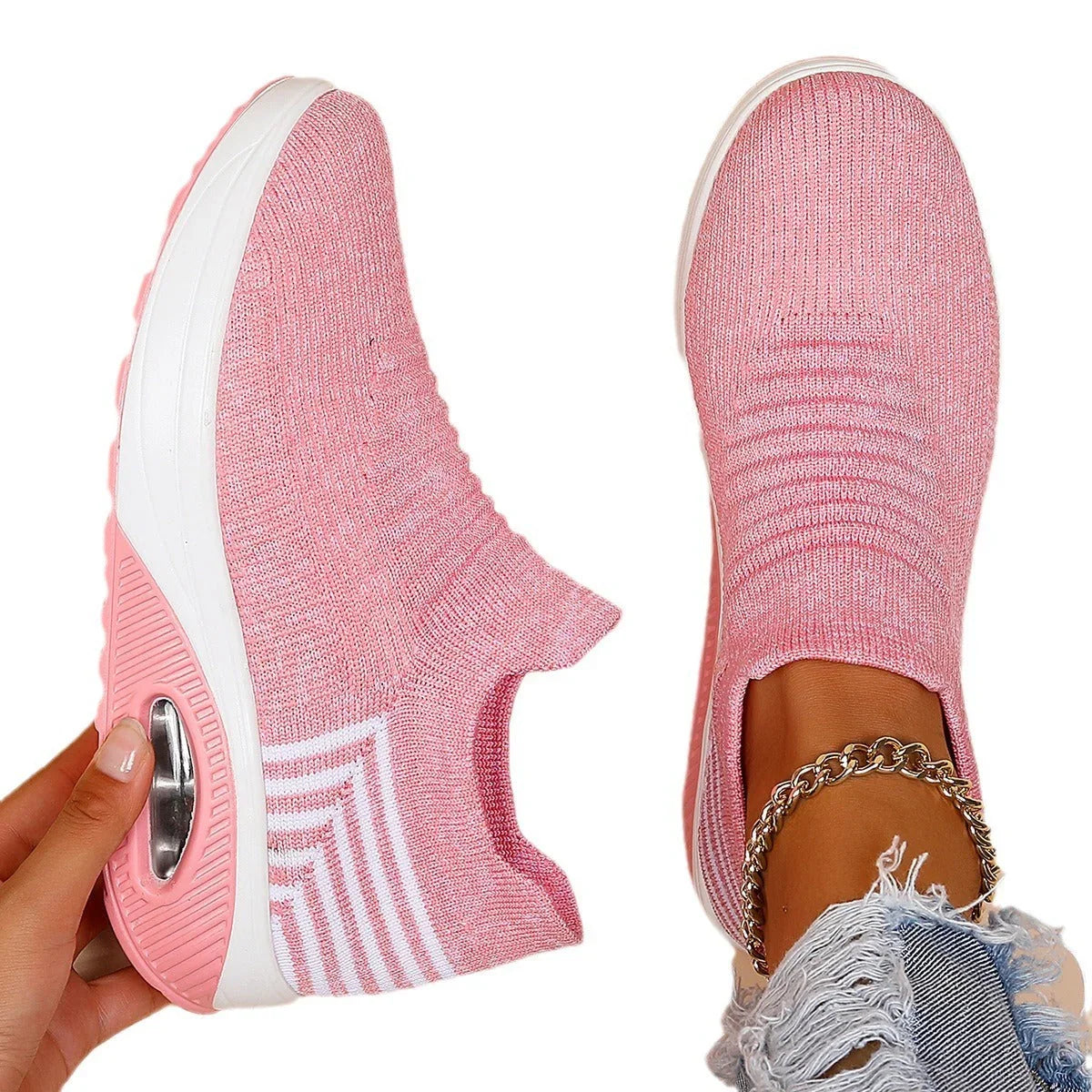 Plus Size Sports Women's Shoes Breathable Fly-knit Socks Shoes Slip-on Lazy Shoes - VAleG