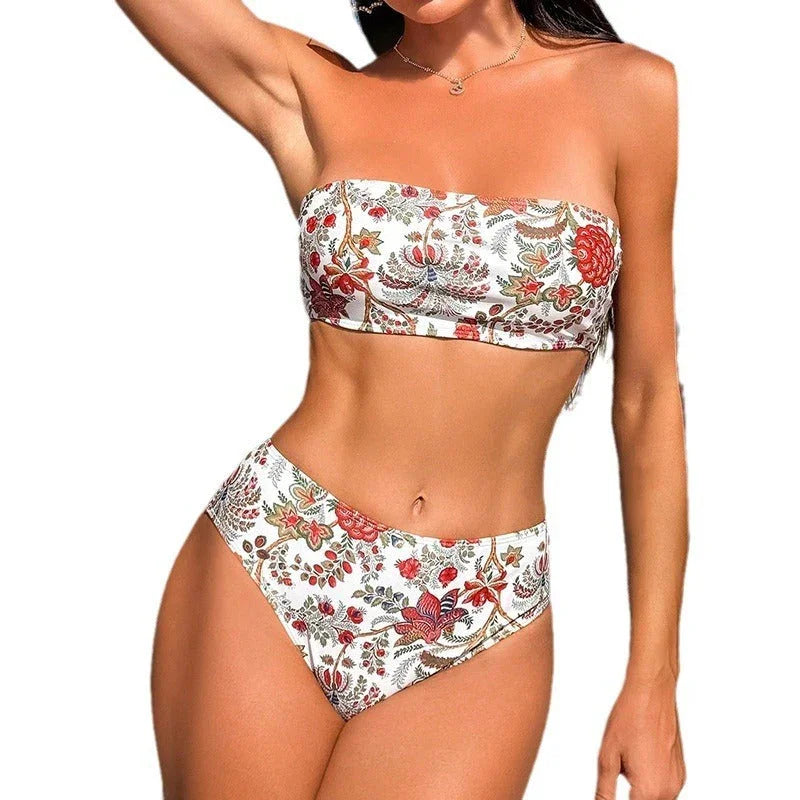 Women's Printed Bandeau Swimsuit Triangle Beach - VAleG