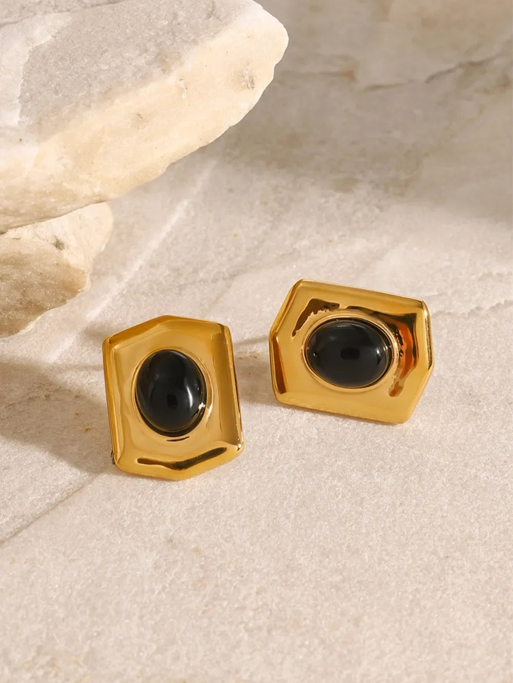 18K Gold-Plated Stainless Steel Agate Earrings - VAleG