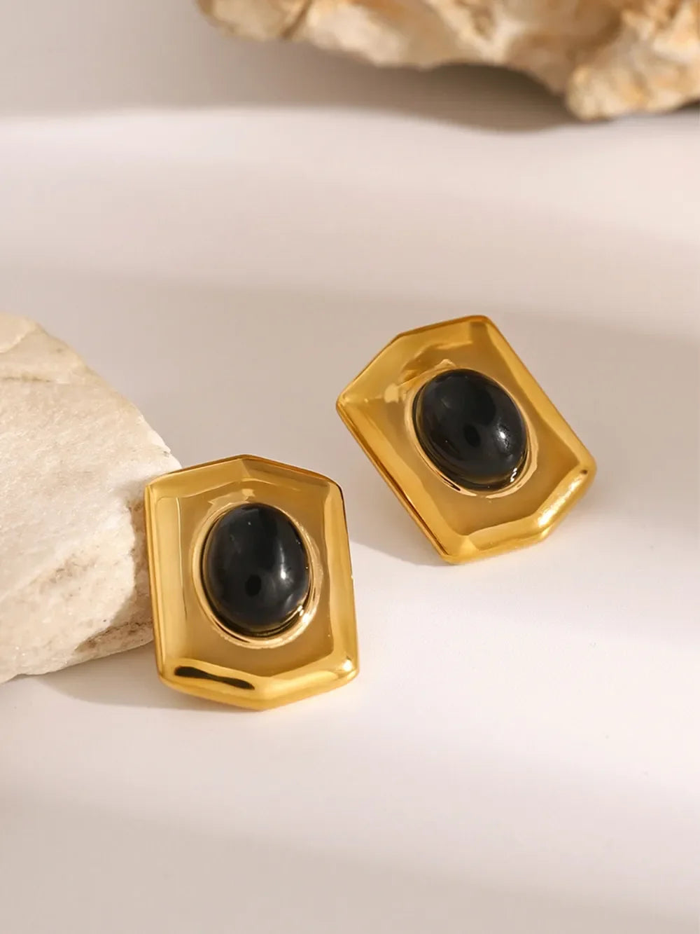 18K Gold-Plated Stainless Steel Agate Earrings - VAleG