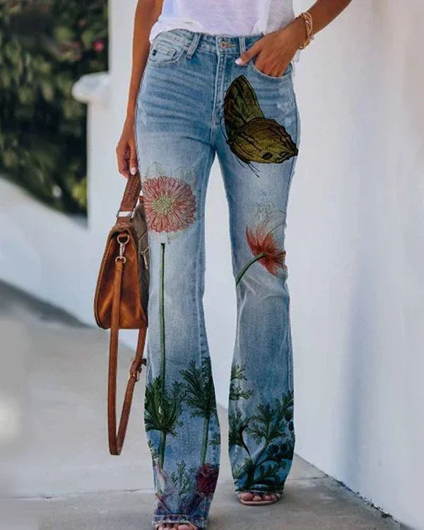 Printed Thin Jeans Large Size Women's Casual Pants - VAleG