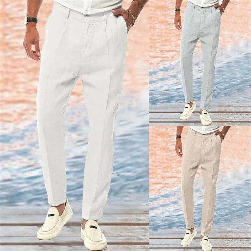 Linen Pants Straight Pure Color Comfort Outdoor Leisure - VAleG