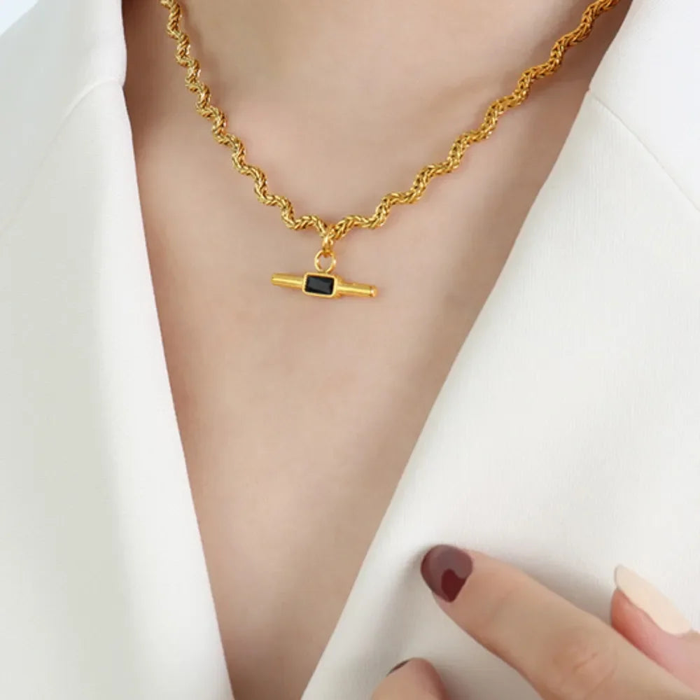 Stainless Steel Glass Cone Shaped Pendant Necklace - VAleG