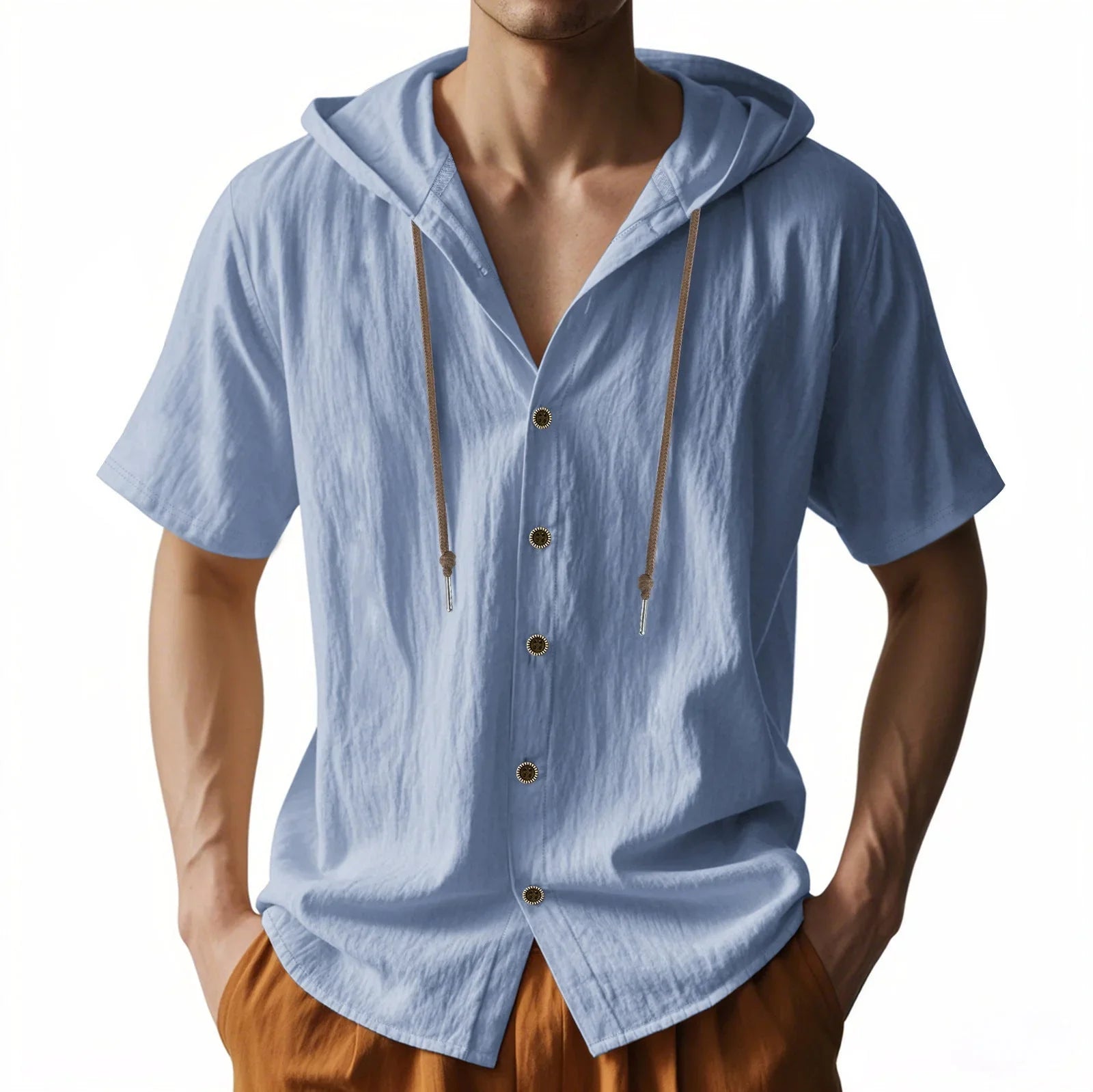 Loose Hooded Short-sleeved Shirt For Men - VAleG