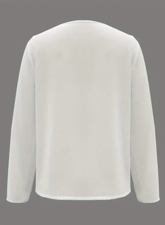 Solid V-Neck Blouse Long Sleeve - VAleG