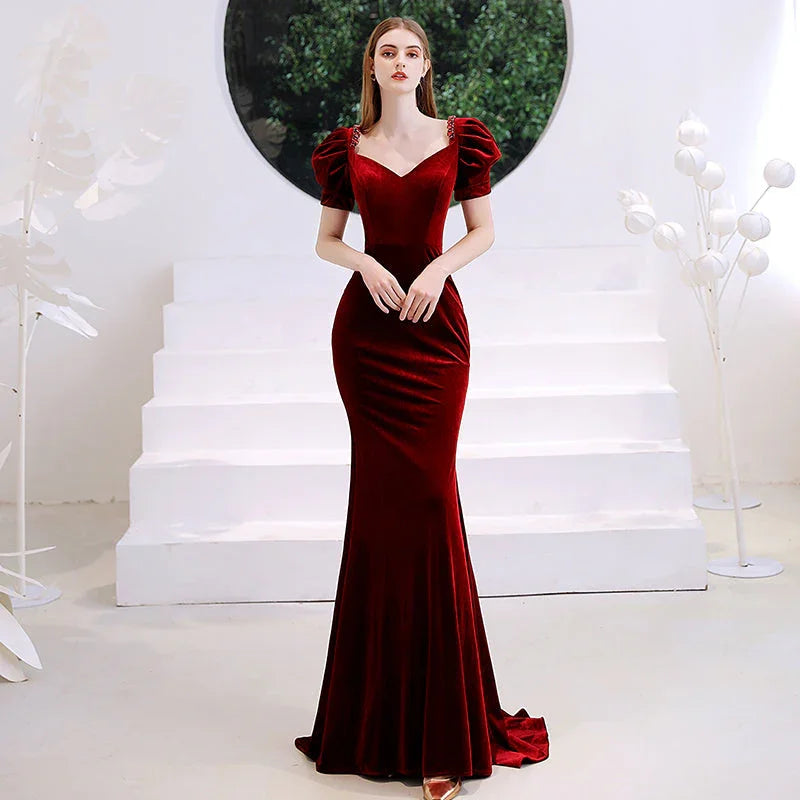 Wine Red Fishtail Evening Dress Woman - VAleG