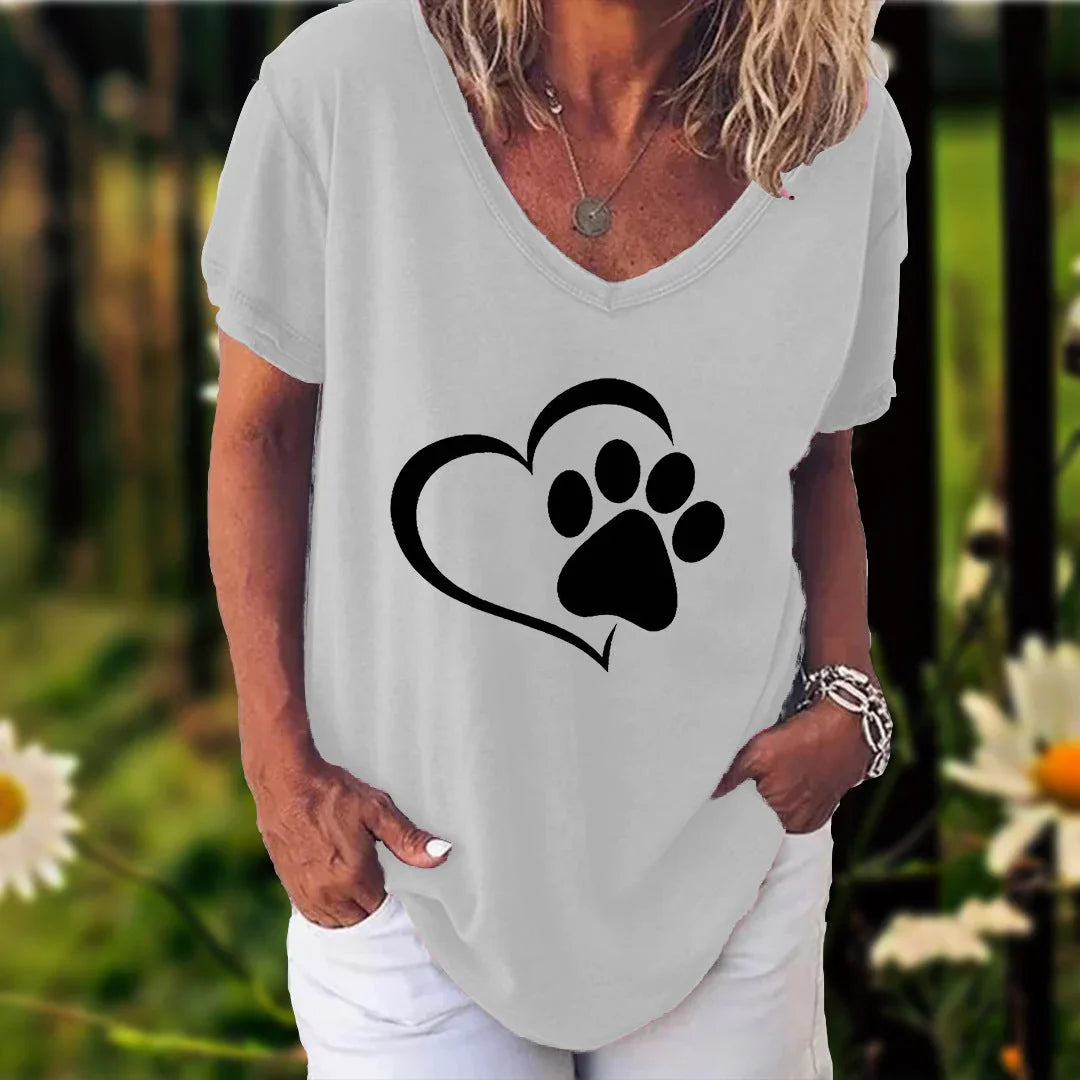 3D Printed Short Sleeve T-shirt Women's Casual Half V-neck T-shirt - VAleG