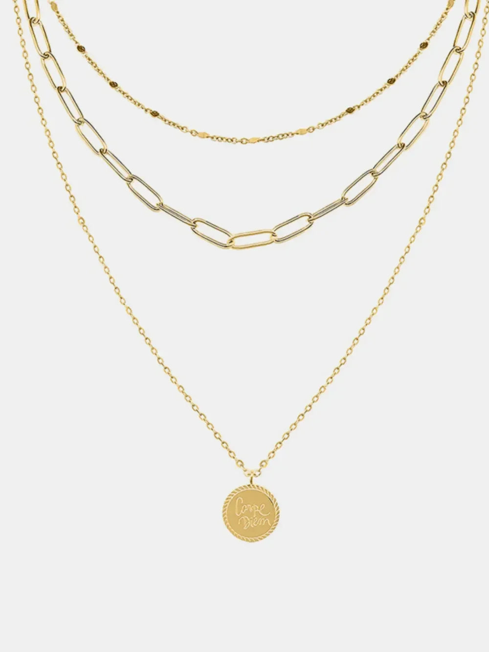 18K Gold-Plated Three-Layered Engraved Necklace - VAleG