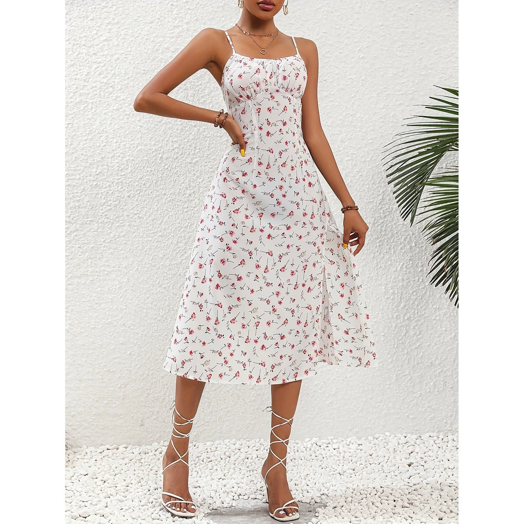 New Polka Dot Print Suspender Dress Summer Sexy Split Long Dresses For Womens Clothing - VAleG