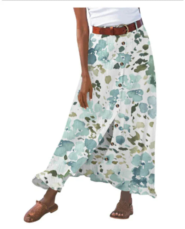 Women's Fashion Cotton Linen A-Line Hip Mid Waist Long Skirt - VAleG