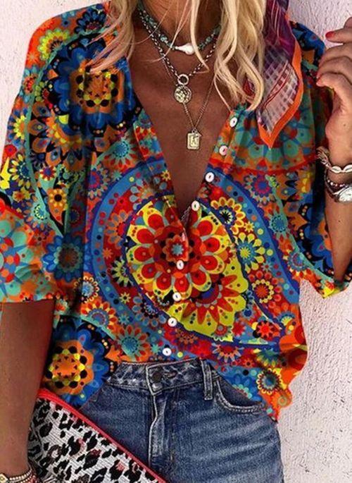 Women's V-neck Loose Single-breasted Shirt - VAleG