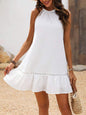 European And American Summer Women's Halter Lace-up Lace Stitching Jacquard Dress - VAleG