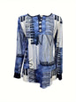 Digital Printed Pullover Button Long Sleeve T-shirt - VAleG
