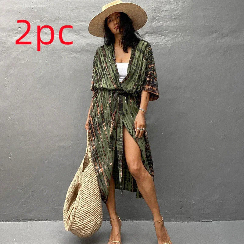 Polyester Ladies Sun Protection Resort Beach Dress Cover Up - VAleG