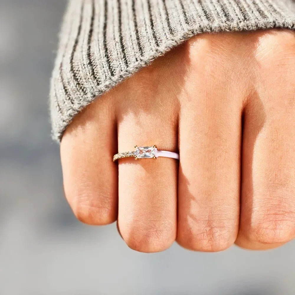 Heart Shape Inlaid Zircon Enamel Ring - VAleG