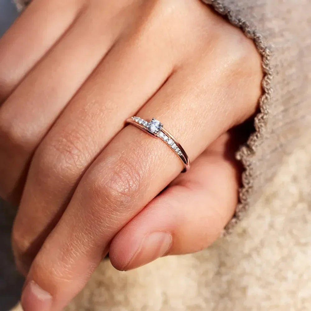 Inlaid Zircon Bicolor Rose Gold-Plated Ring - VAleG