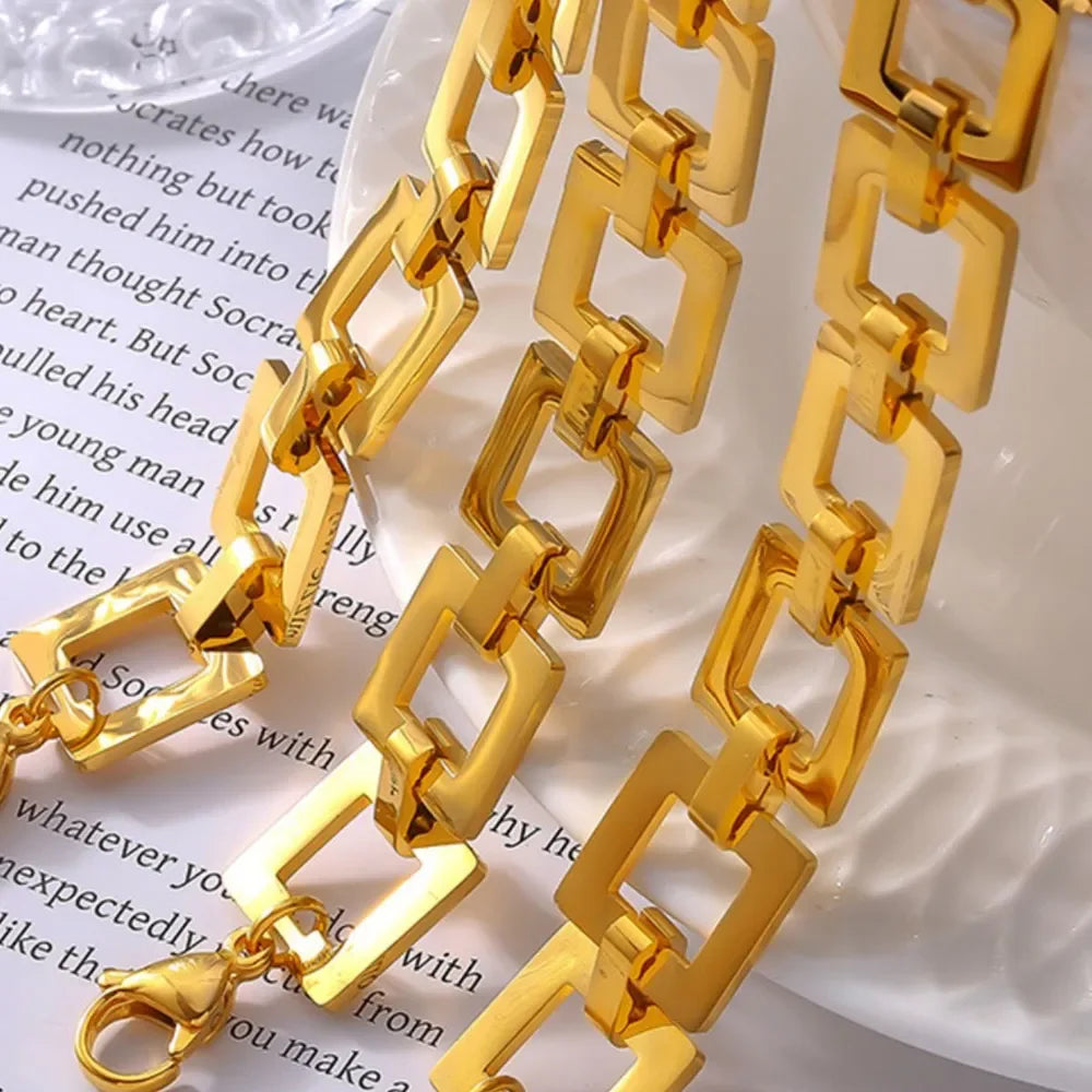 Titanium Steel Hollow Square Chain Bracelet - VAleG