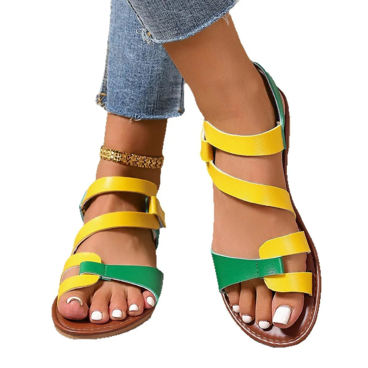 Women's Shoes Color Matching Velcro Women's Flat Sandals - VAleG