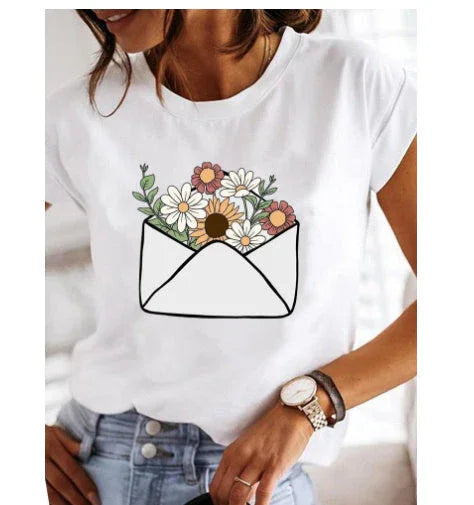Women's Fashion Printed Short-sleeved T-shirt - VAleG