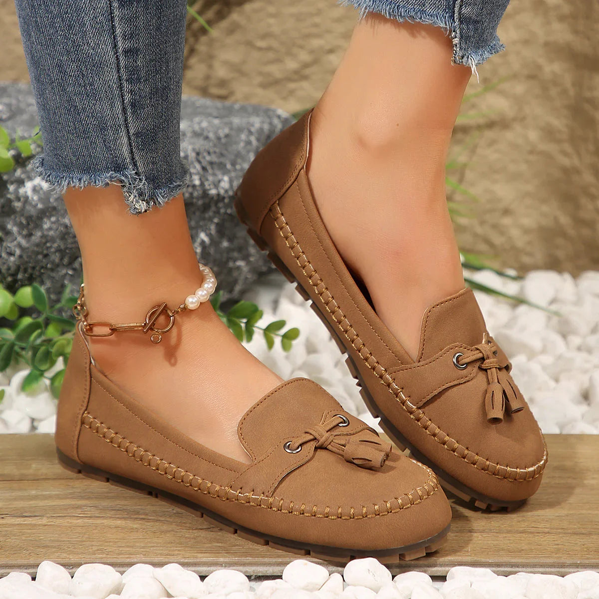 Women's Round Head Loafers Fashion Non-slip Soft Comfortable Flats Shoes - VAleG
