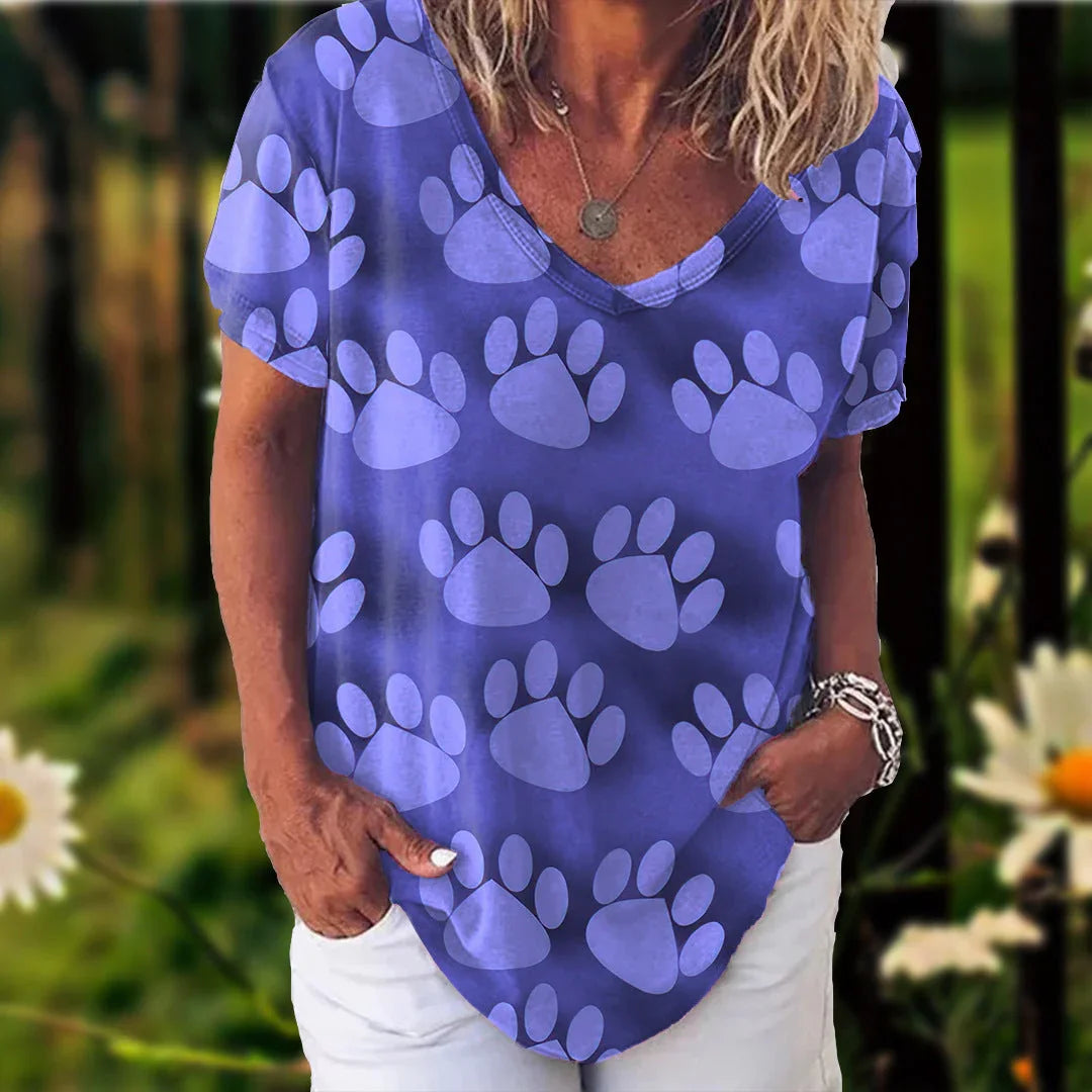 3D Printed Short Sleeve T-shirt Women's Casual Half V-neck T-shirt - VAleG
