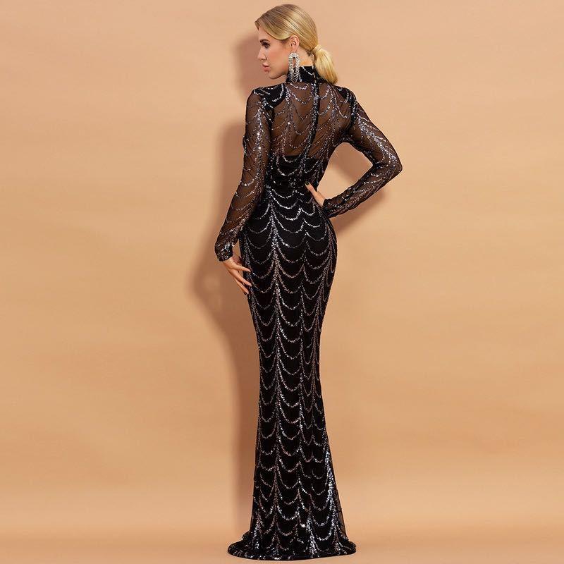 Sequins Women Maxi Dresses Long Sleeve Female Party Dresses - VAleG