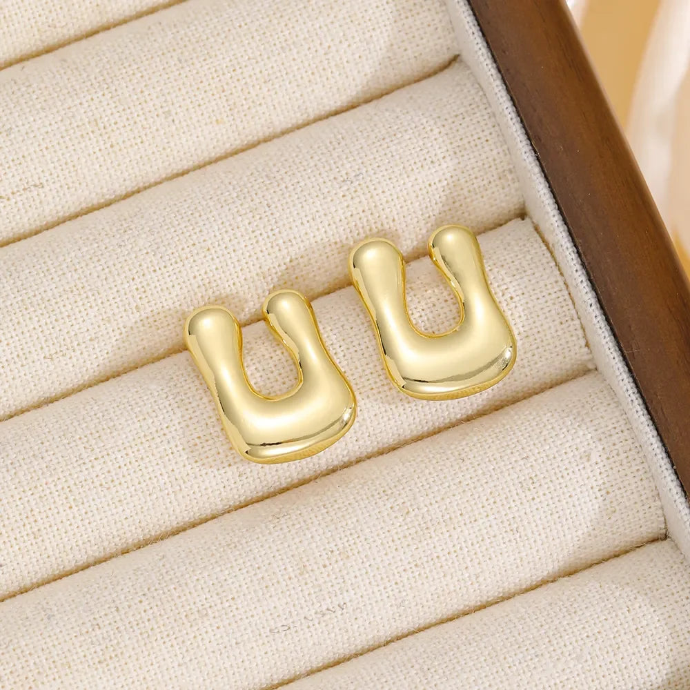 18K Gold-Plated Bubble Letter Stud Earrings - VAleG