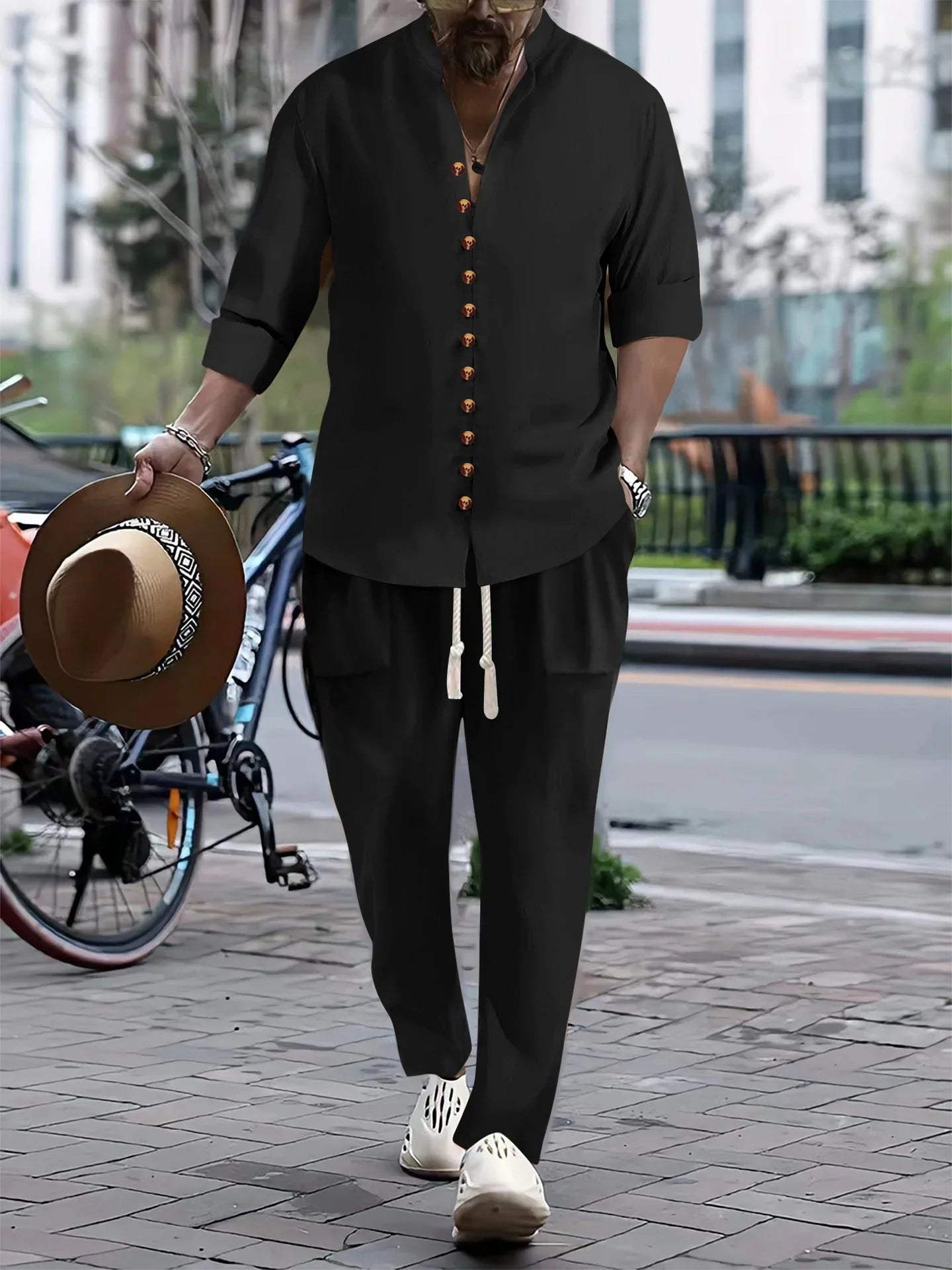 Cotton And Linen Casual Loose Long-sleeved Trousers Two-piece Suit - VAleG