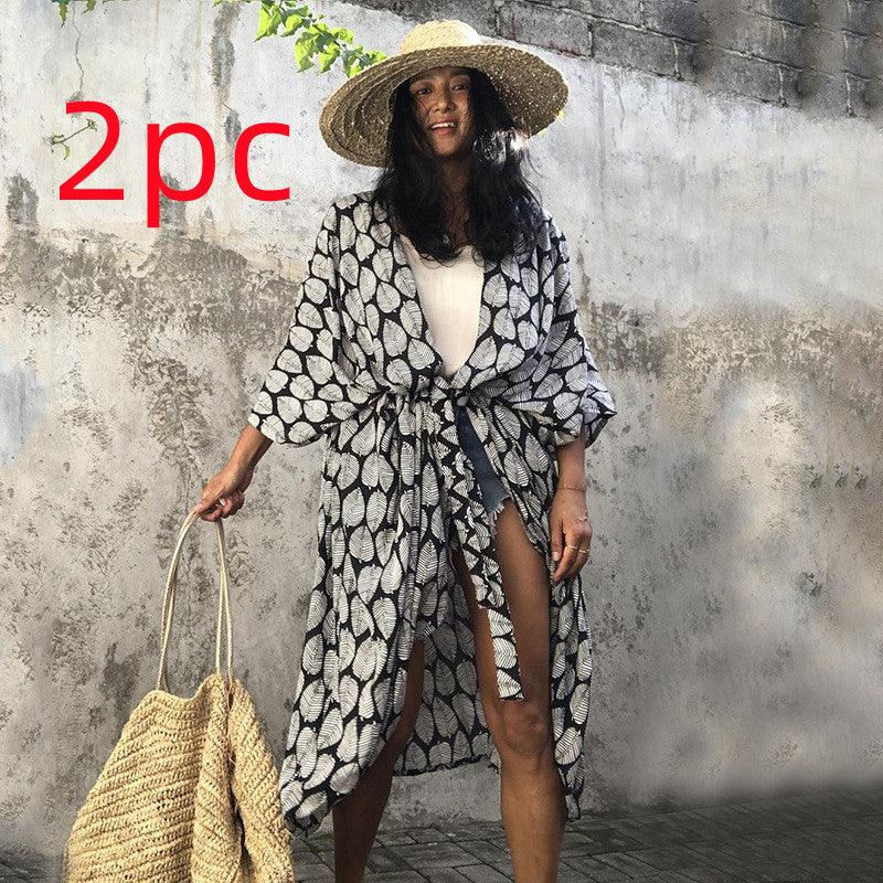 Polyester Ladies Sun Protection Resort Beach Dress Cover Up - VAleG