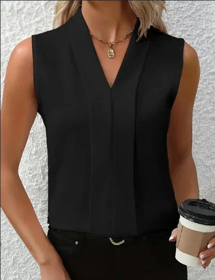 Women's Elegant Sleeveless V-Neck Blouse - Breezy Chic Top Ideal For Spring & Summer, Versatile Fashion For Casual Or Formal Wear - VAleG