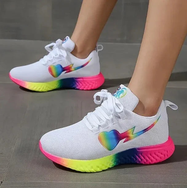 Round Head Heart Knitted Lace Up Running Shoes - VAleG