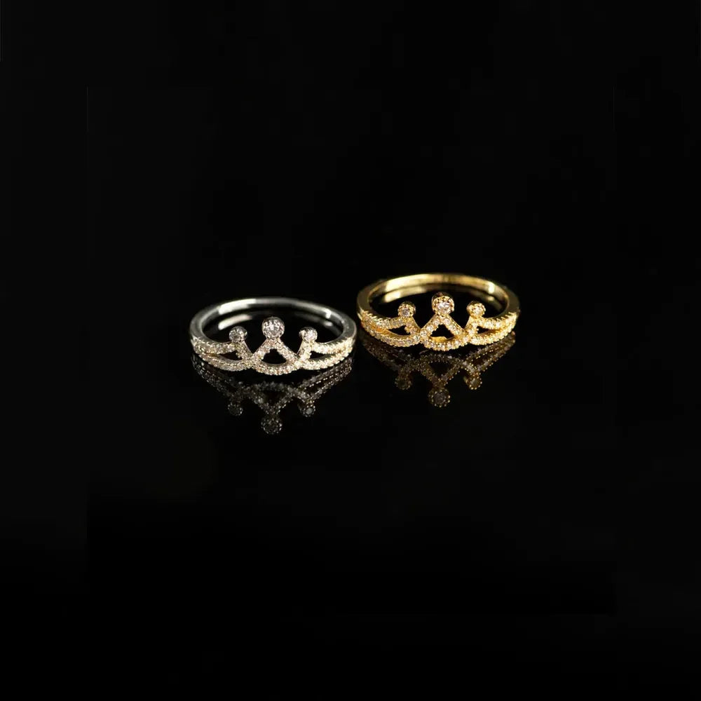 Crown Shape Inlaid Zircon 925 Sterling Silver Ring - VAleG
