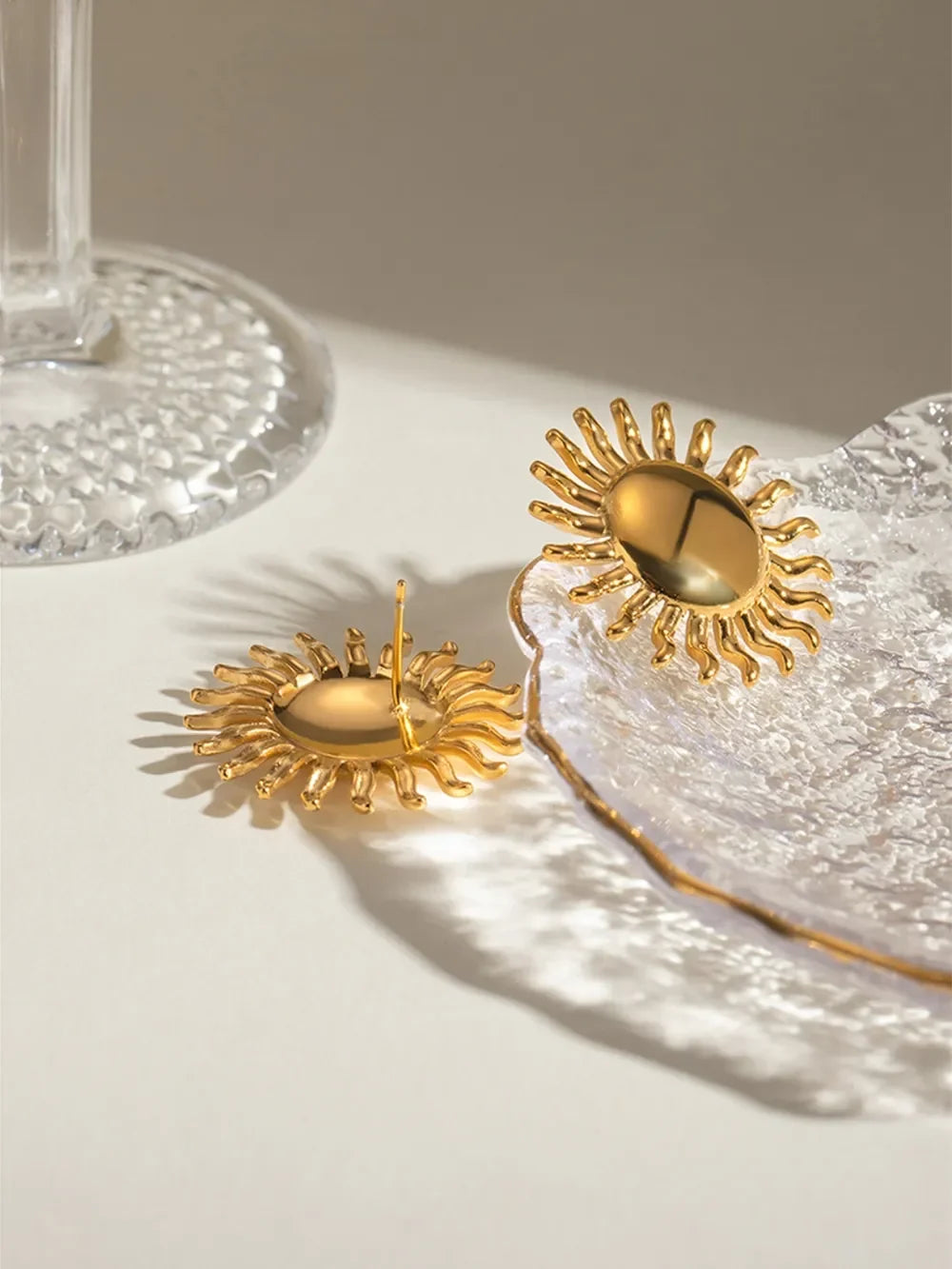 18K Gold-Plated Stainless Steel Sun Stud Earrings - VAleG