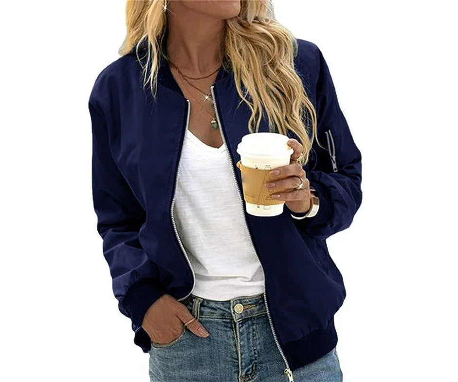 European And American Solid Color Women's Fashion Zipper Baseball Uniform - VAleG