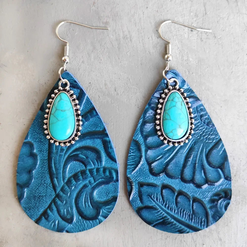 Artificial Turquoise Teardrop Earrings - VAleG