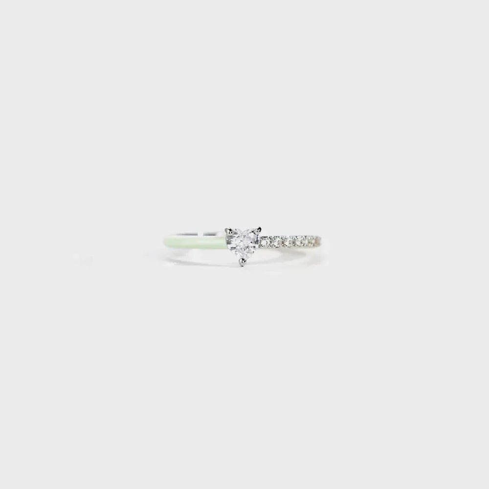 Heart Shape Inlaid Zircon Enamel Ring - VAleG