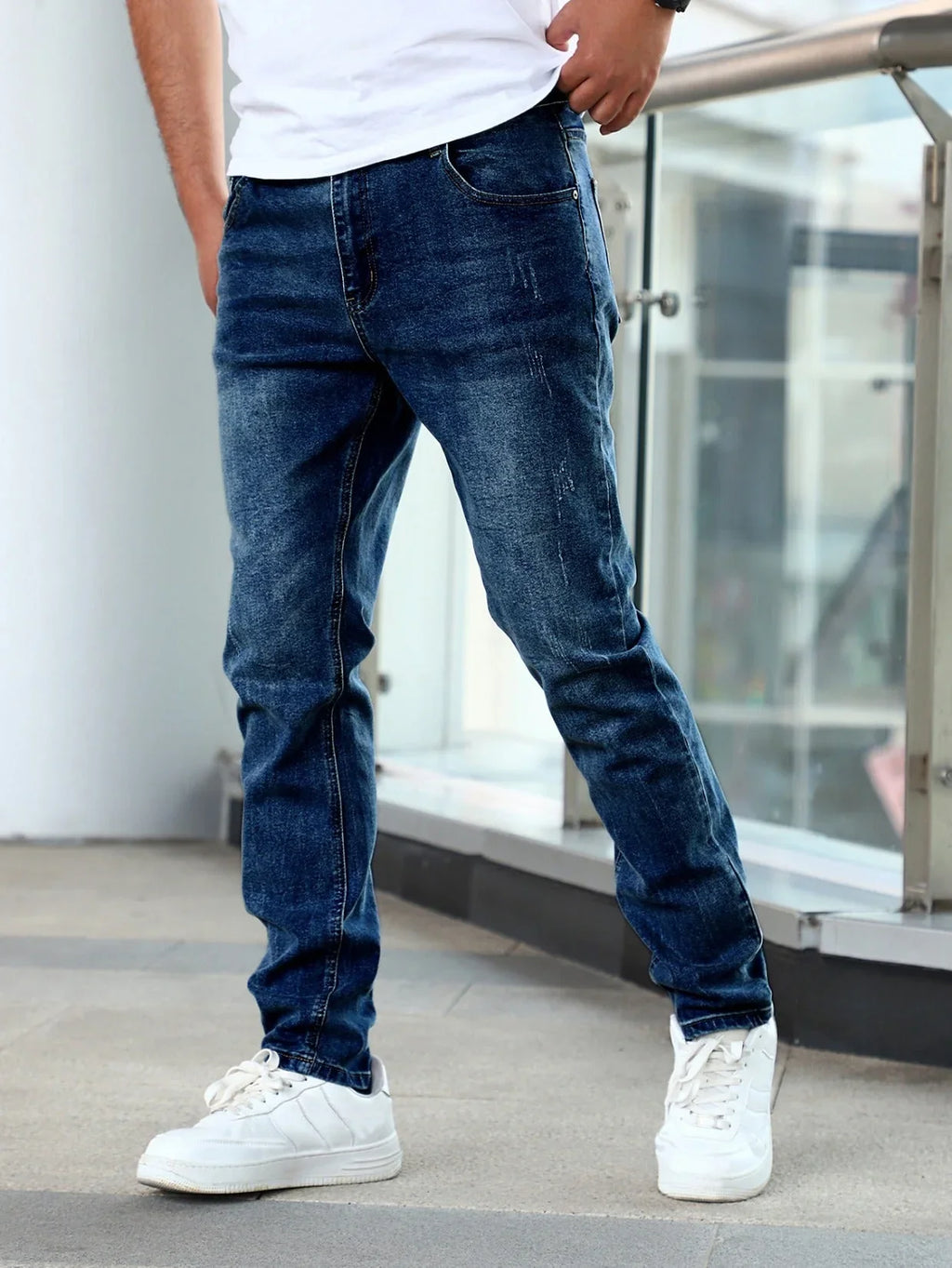 Slim Fit Stretch Men's Youth Blue Casual Pants - VAleG